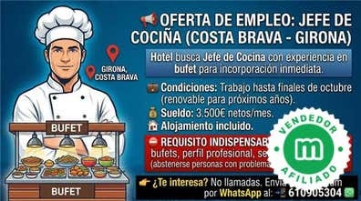 JEFE DE COCINA PARA BUFET (COSTA BRAVA)