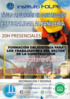 CURSO PRL ALBAÑILERÍA 20 HORAS