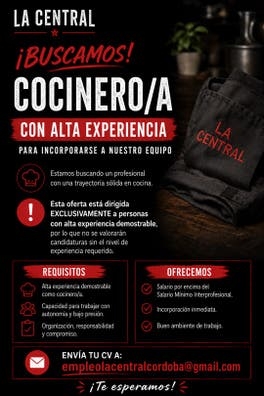 SE BUSCA COCINERO PROFESIONAL