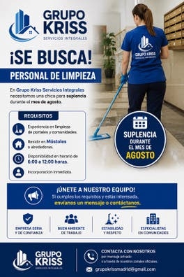 Se busca personal limpieza  Mostoles