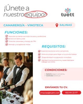 Camarero sala - Vinoteca (Salinas)