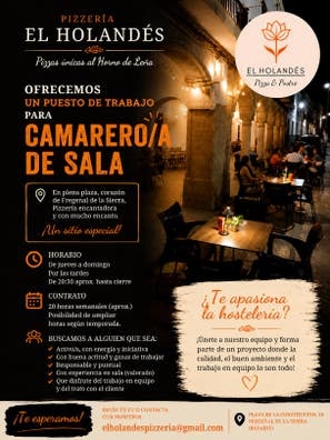 Ofrecemos puesto de trabajo Camarero/a