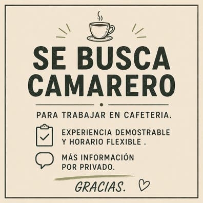 SE BUSCA CAMARERO CON EXPERIENCIA