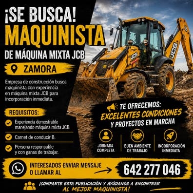 ? ¡BUSCAMOS MAQUINISTA DE MÁQUINA MIXT