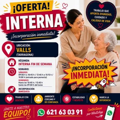 CUIDADORA. AUXILIAR SOCIOSANITARIA VALLS