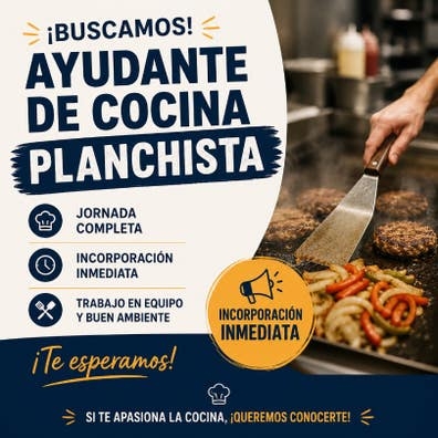 Se Busca ayudante de cocina/planchista