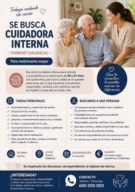 CUIDADORA INTERNA PARA MATRIMONIO MAYOR