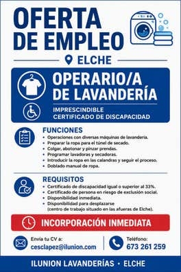 OPERARIO/A LAVANDERÍA CERT. DISCAPACIDAD