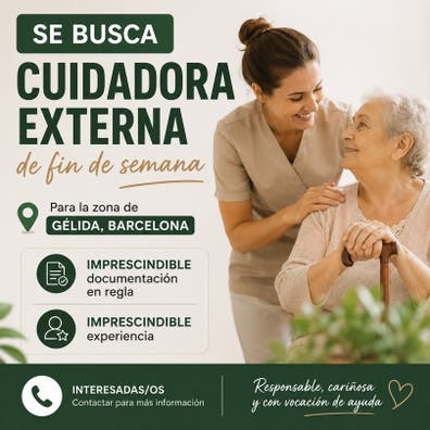 Cuidadora interna fin de semana GELIDA