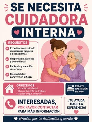 SE NECESITA CUIDADORA