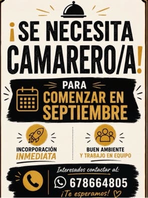 Se necesita camarero/a para septiembre