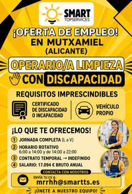 Operario/a limpieza con discapacidad