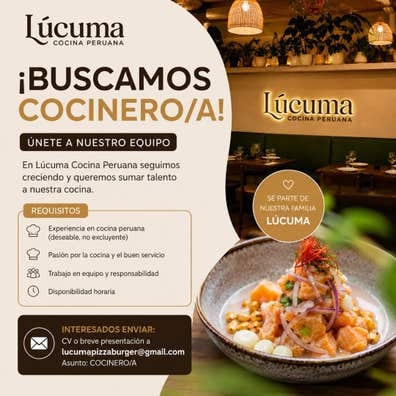Se busca cocinero/a - Cocina Peruana