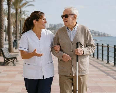 Paseo y conversación señor mayor