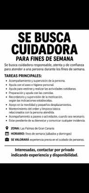 se busca cuidadora para fines de semana