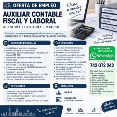 AUXILIAR CONTABLE, FISCAL Y LABORAL