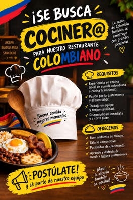 Se precisa cociner@ para resta Colombian