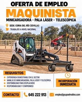 Se ofrece puesto de trabajo maquinista