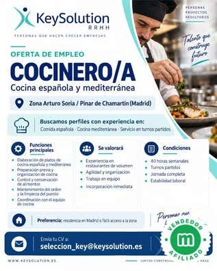 Cocinero/a cocina española/mediterránea