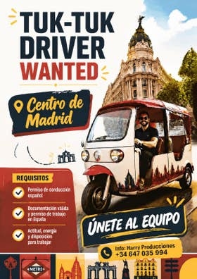se busca chofer para tuk tuk en Madrid