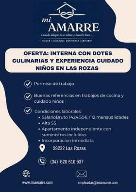 Interna con experiencia cocina y niños