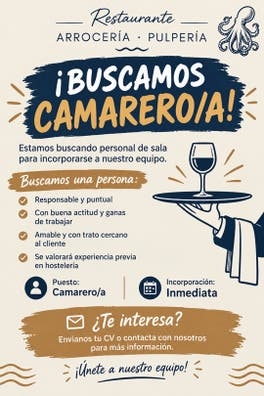 SE BUSCA CAMARERO