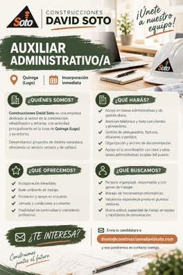 Auxiliar administrativo/a – Quiroga (Lug