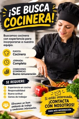 Se necesita cocinera