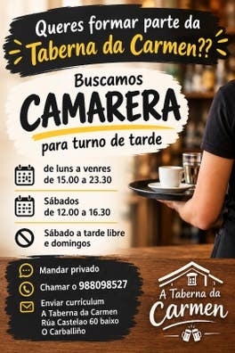 SE NECESITA CAMARERA