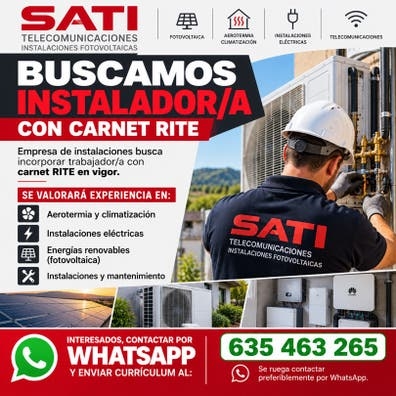 Buscamos instalador/a con carnet RITE