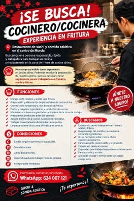se busca un cocinero/a  zona de fritura