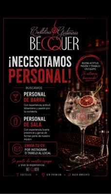 Se necesita personal -Coctelería Bécquer