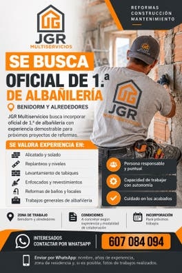 SE BUSCA OFICIAL DE 1.ª DE ALBAÑILERÍA