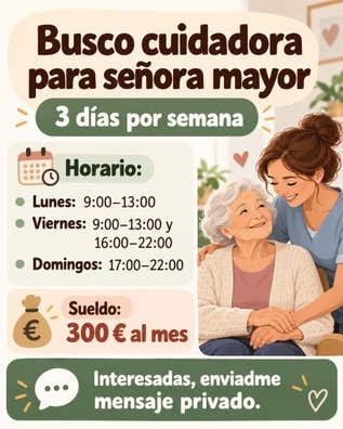 Busco cuidadora para señora mayor – 3 dí
