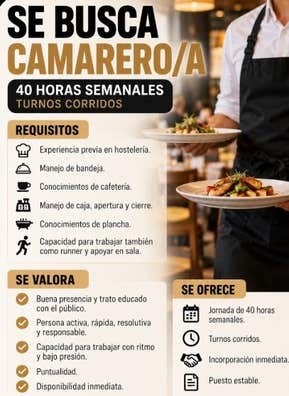CAMARERO/A 40H – INCORPORACIÓN INME