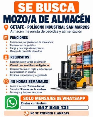 SE BUSCA MOZO DE ALMACÉN