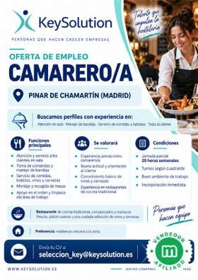 CAMARERO/A SALA 20H - PINAR CHAMARTIN