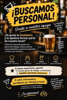 Buscamos Personal en nuestro nuevo bar!!