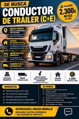 SE BUSCA CONDUCTOR DE TRÁILER C+E
